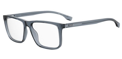 Men's full rim blue crystal plastic glasses frame with rectangular shaped lenses, sprung hinged and embossed BOSS logo at the temples - image view 1